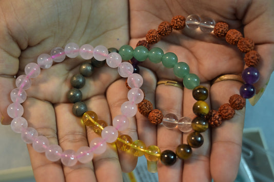Money Magnet, Rose Quartz & 5 Mukhi Rudraksha Combo | Wealth, Love & Peace