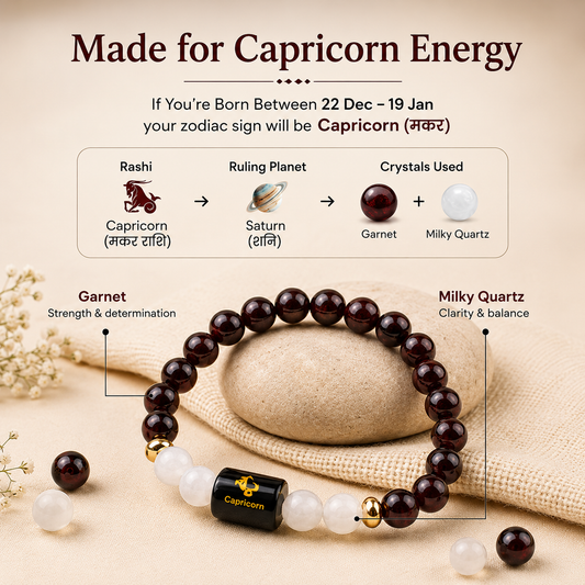 Capricorn (মকৰ ৰাশি) Garnet & Milky Quartz Bracelet