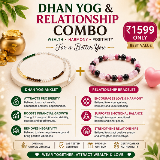 Dhan Yog Anklet + Relationship Bracelet Combo | Original Lab Certified Natural Crystal Combo