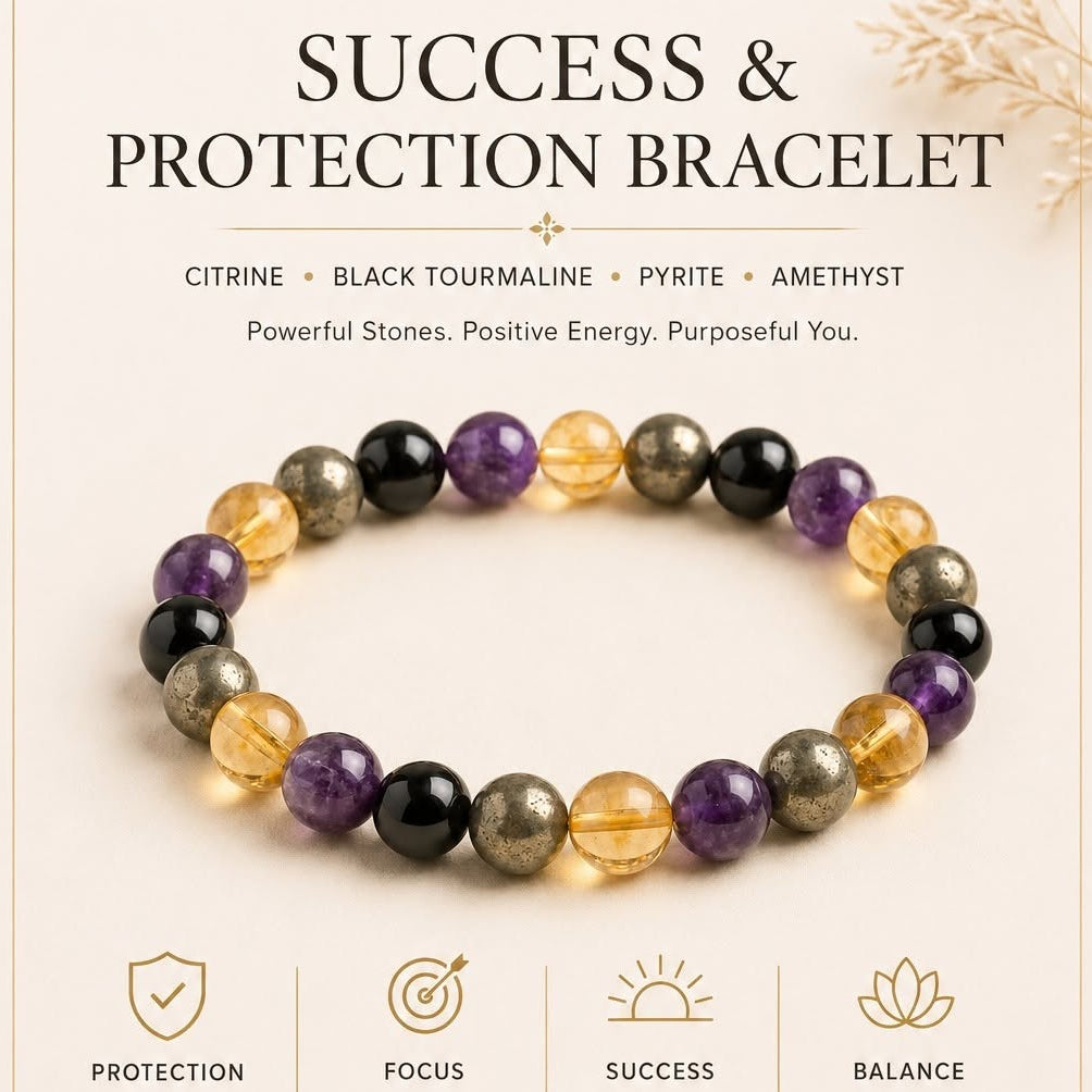 Success & Protection Bracelet | Citrine, Pyrite, Black Tourmaline & Amethyst