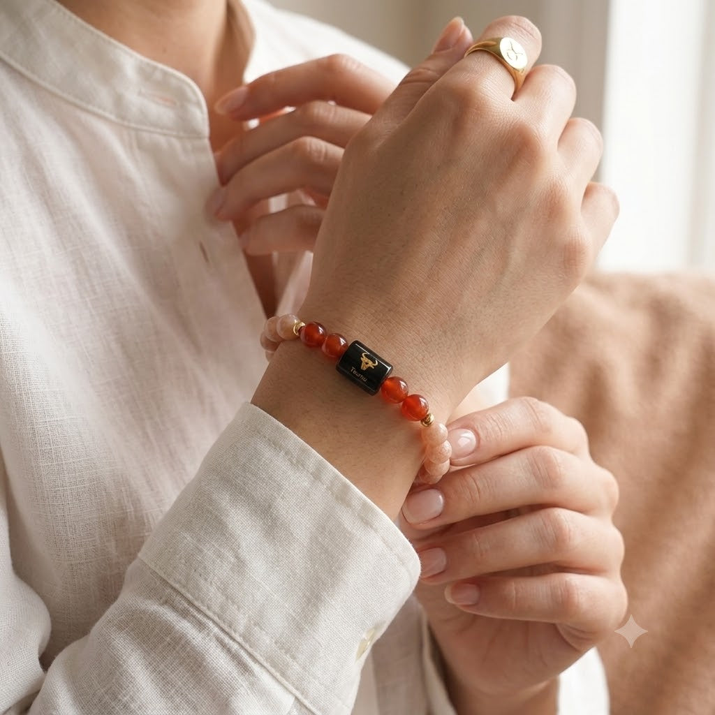Taurus (বৃষ ৰাশি) Sunstone & Carnelian Bracelet