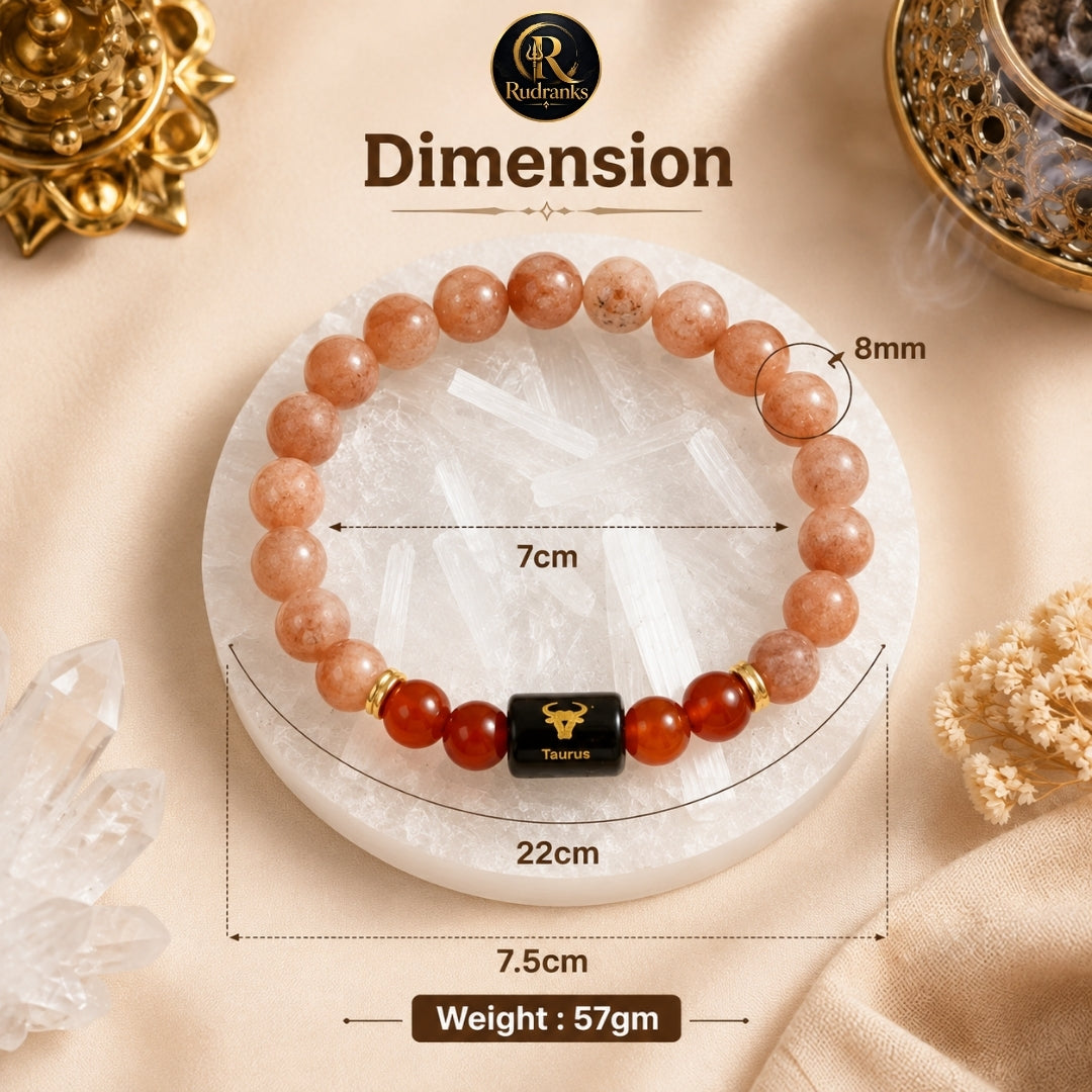 Taurus (বৃষ ৰাশি) Sunstone & Carnelian Bracelet