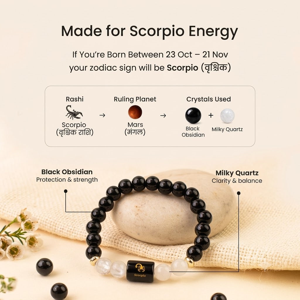 Scorpio (বৃশ্চিক ৰাশি) Black Obsidian & Milky Quartz Bracelet