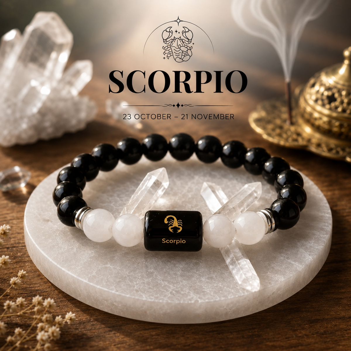 Scorpio (বৃশ্চিক ৰাশি) Black Obsidian & Milky Quartz Bracelet