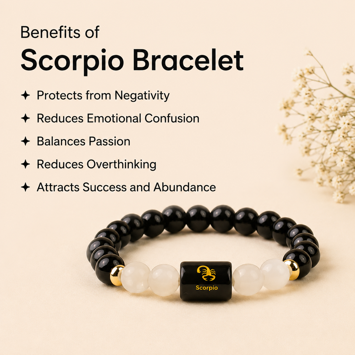 Scorpio (বৃশ্চিক ৰাশি) Black Obsidian & Milky Quartz Bracelet