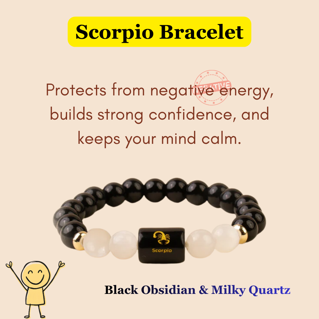 Scorpio (বৃশ্চিক ৰাশি) Black Obsidian & Milky Quartz Bracelet