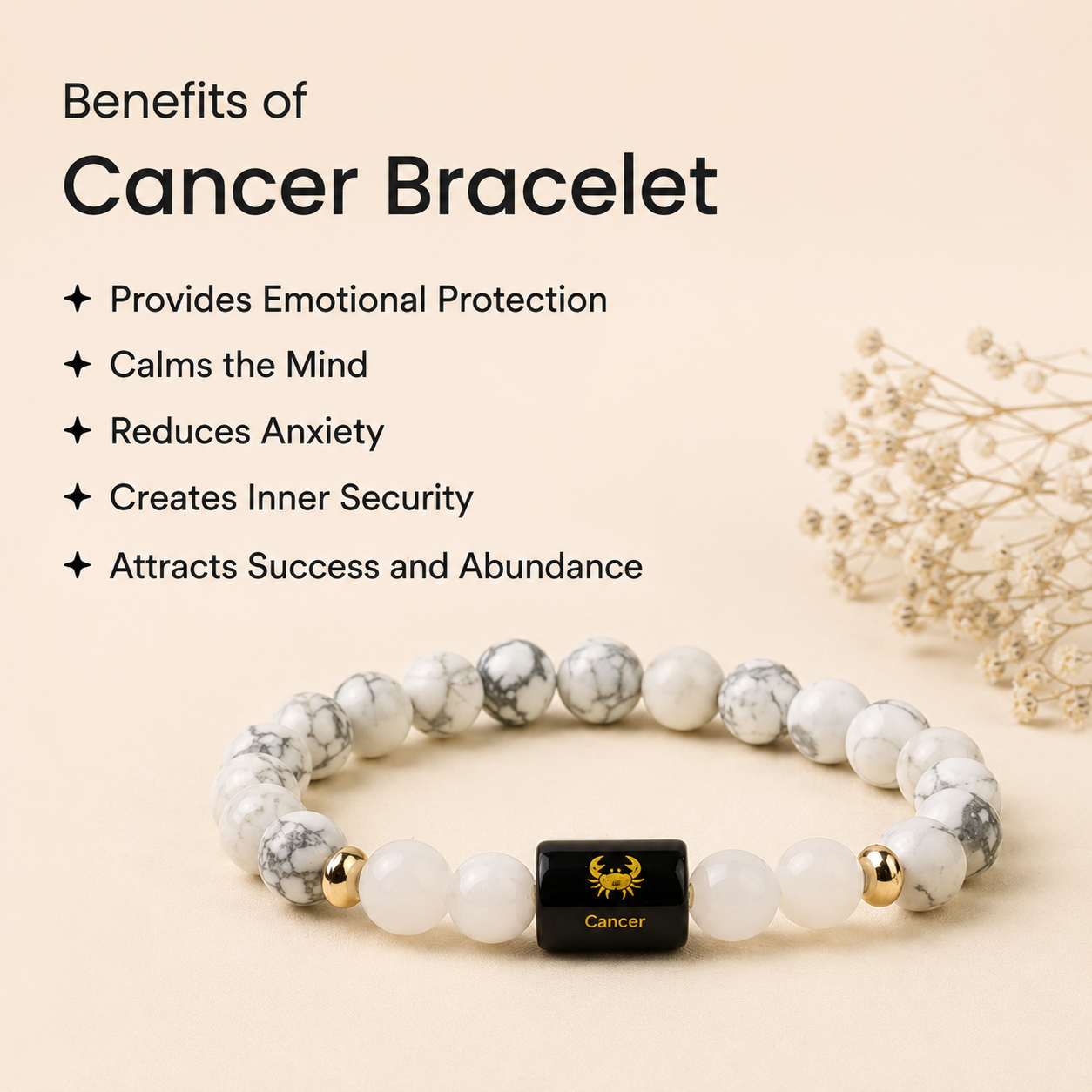 Cancer (কর্কট ৰাশি) Howlite & Moonstone Bracelet