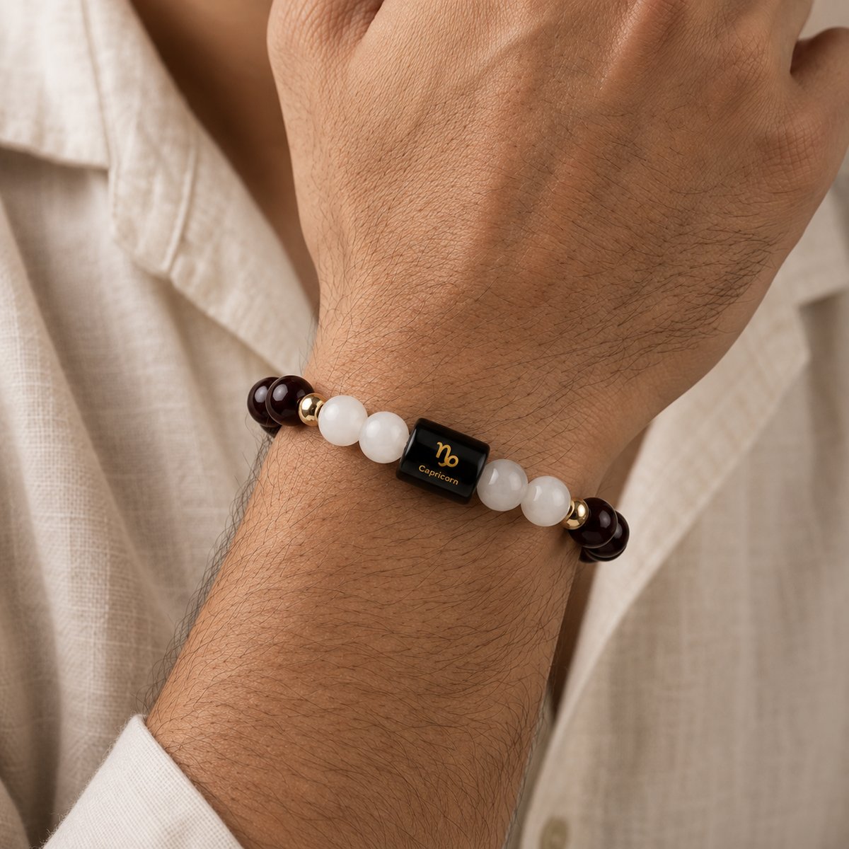 Capricorn (মকৰ ৰাশি) Garnet & Milky Quartz Bracelet