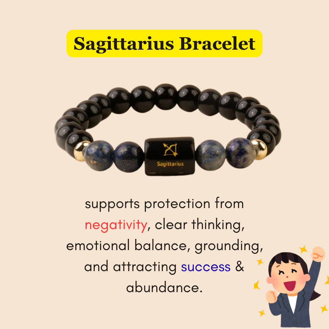 Sagittarius (ধনু ৰাশি) Zodiac Black Obsidian & Lapis Lazuli Bracelet