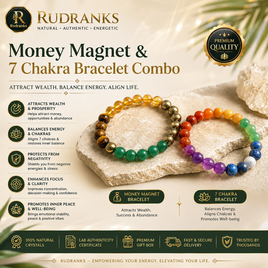 Money Magnet Bracelet + 7 Chakra Bracelet Combo | Lab Certified Natural Crystal Bracelets