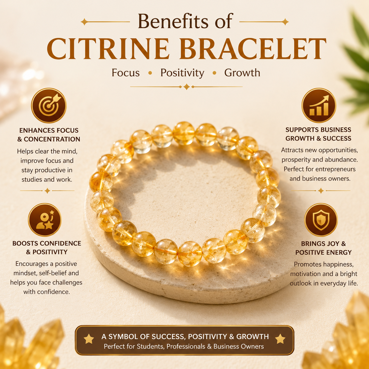 Natural Citrine Bracelet for Positivity, Wealth & Confidence