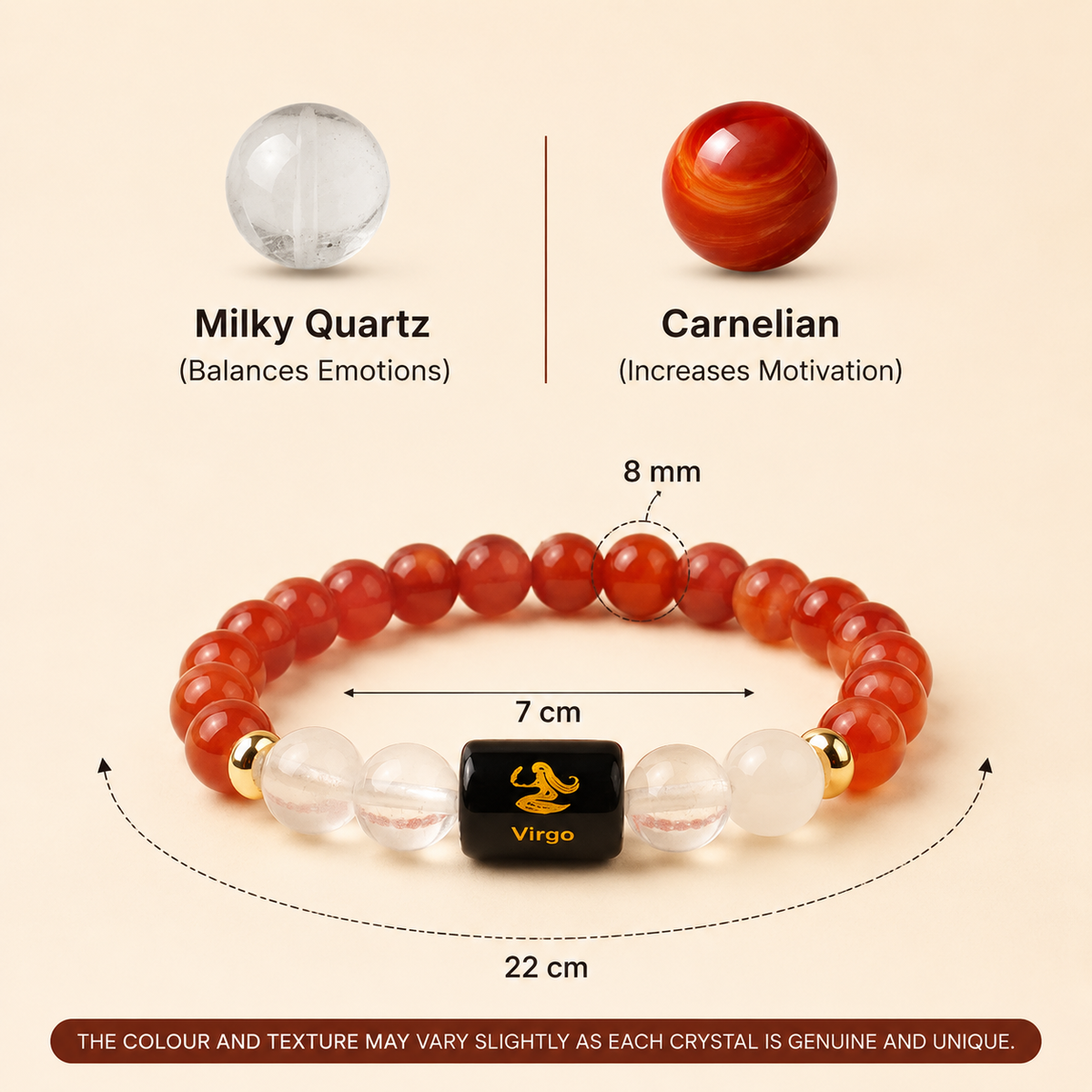 Virgo (কন্যা ৰাশি) Carnelian & Milky Quartz Bracelet
