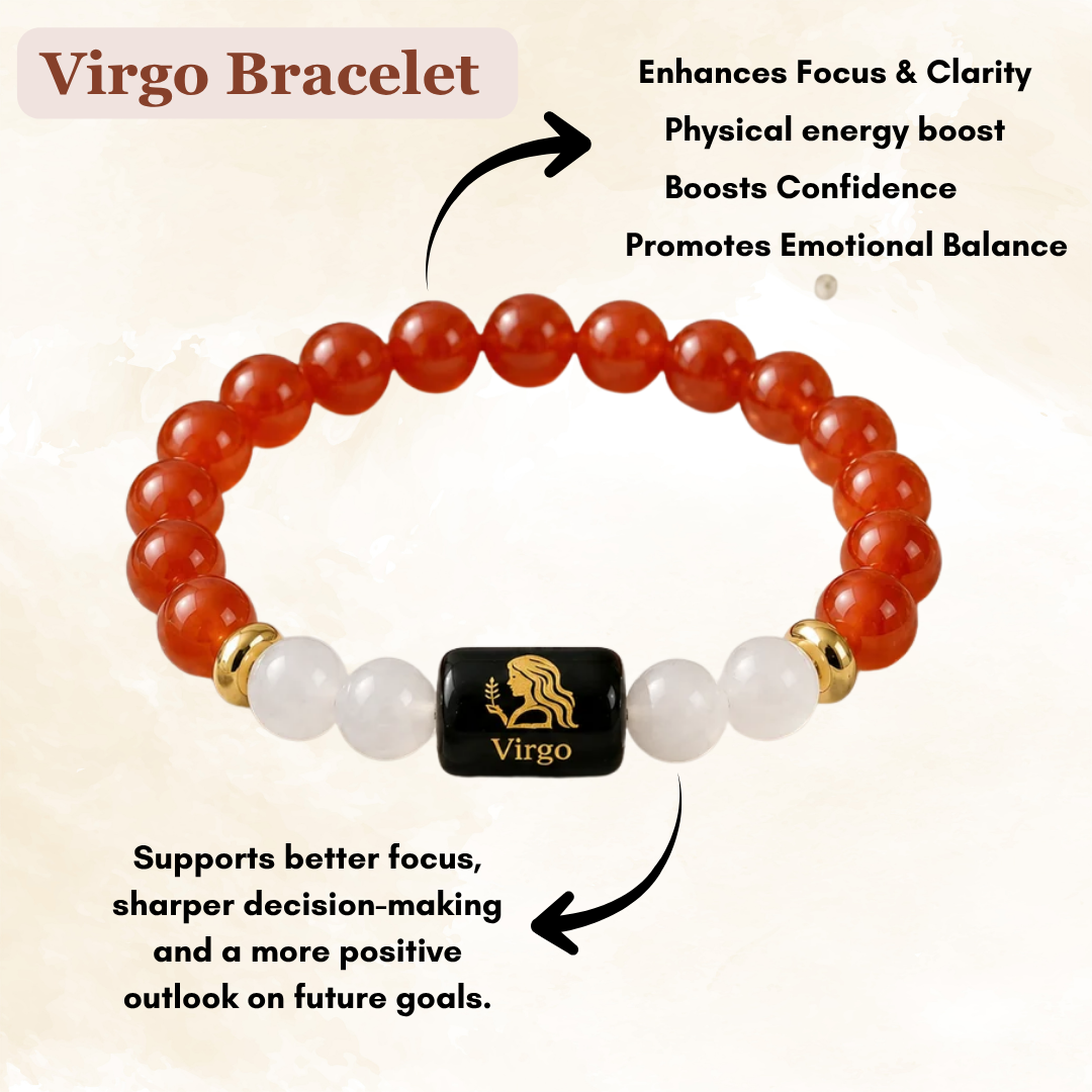 Virgo (কন্যা ৰাশি) Carnelian & Milky Quartz Bracelet