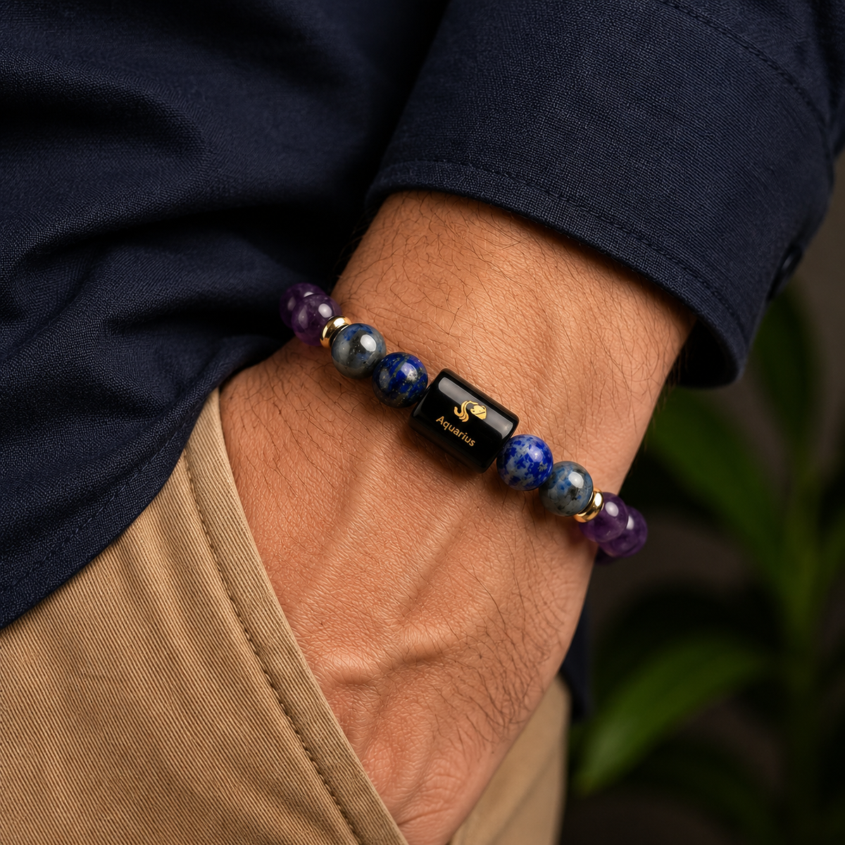Aquarius (কুম্ভ ৰাশি) Amethyst & Lapis Lazuli Bracelet