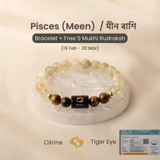 Pisces (মীন ৰাশি) Zodiac Citrine & Tiger Eye Bracelet