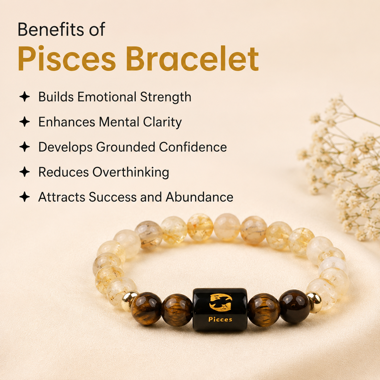 Pisces (মীন ৰাশি) Zodiac Citrine & Tiger Eye Bracelet