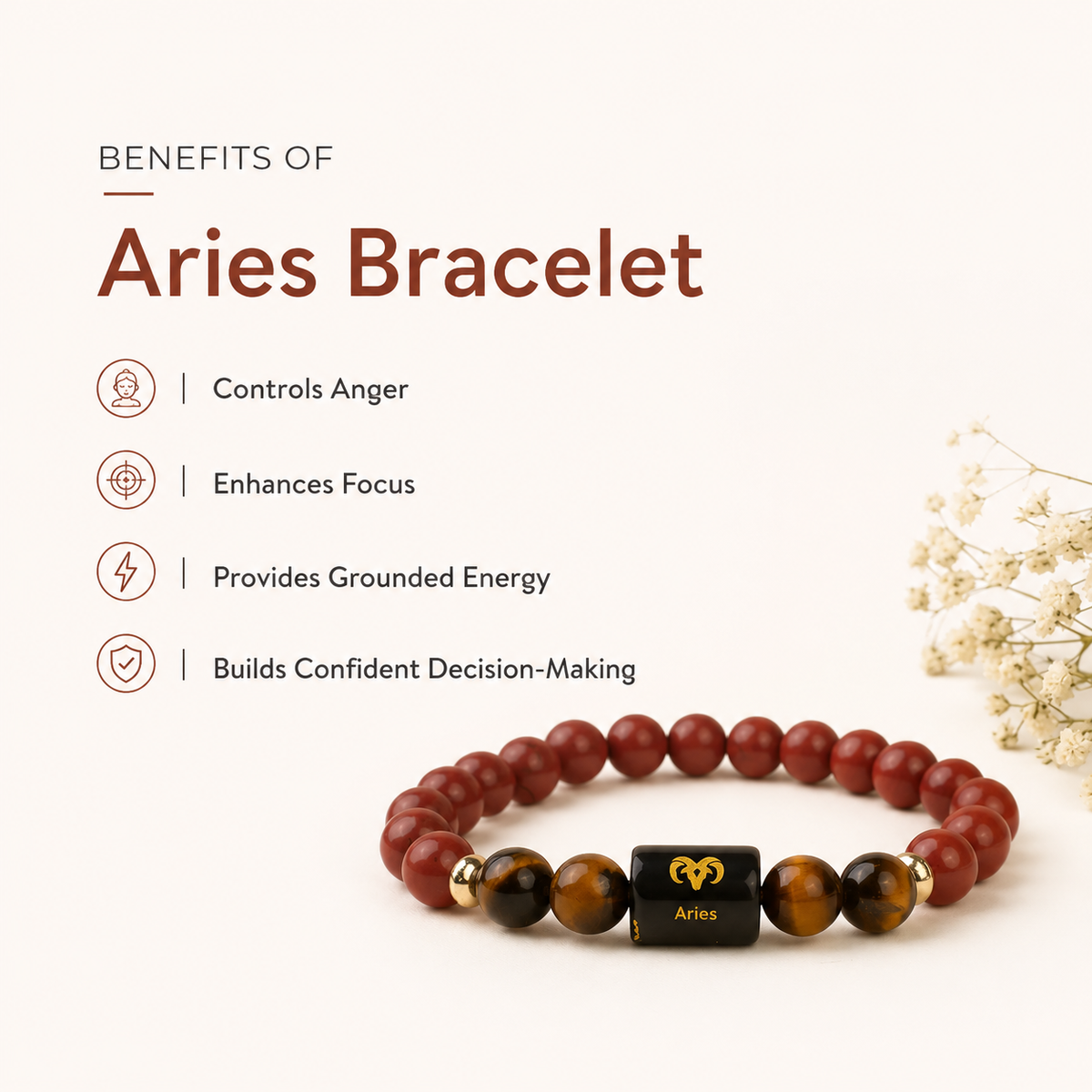 Aries Bracelet | Tiger Eye & Red Jasper Crystal Bracelet