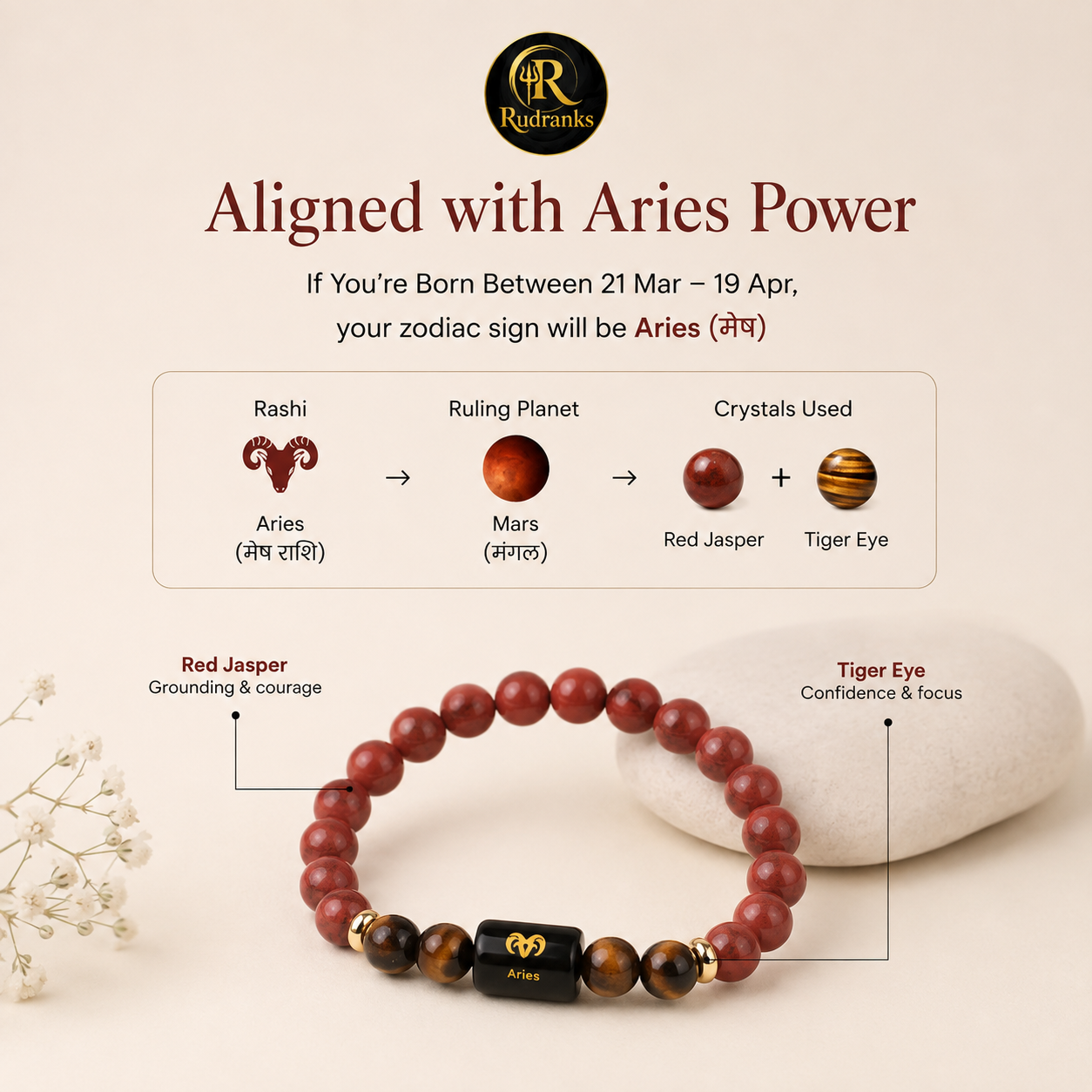 Aries Bracelet | Tiger Eye & Red Jasper Crystal Bracelet