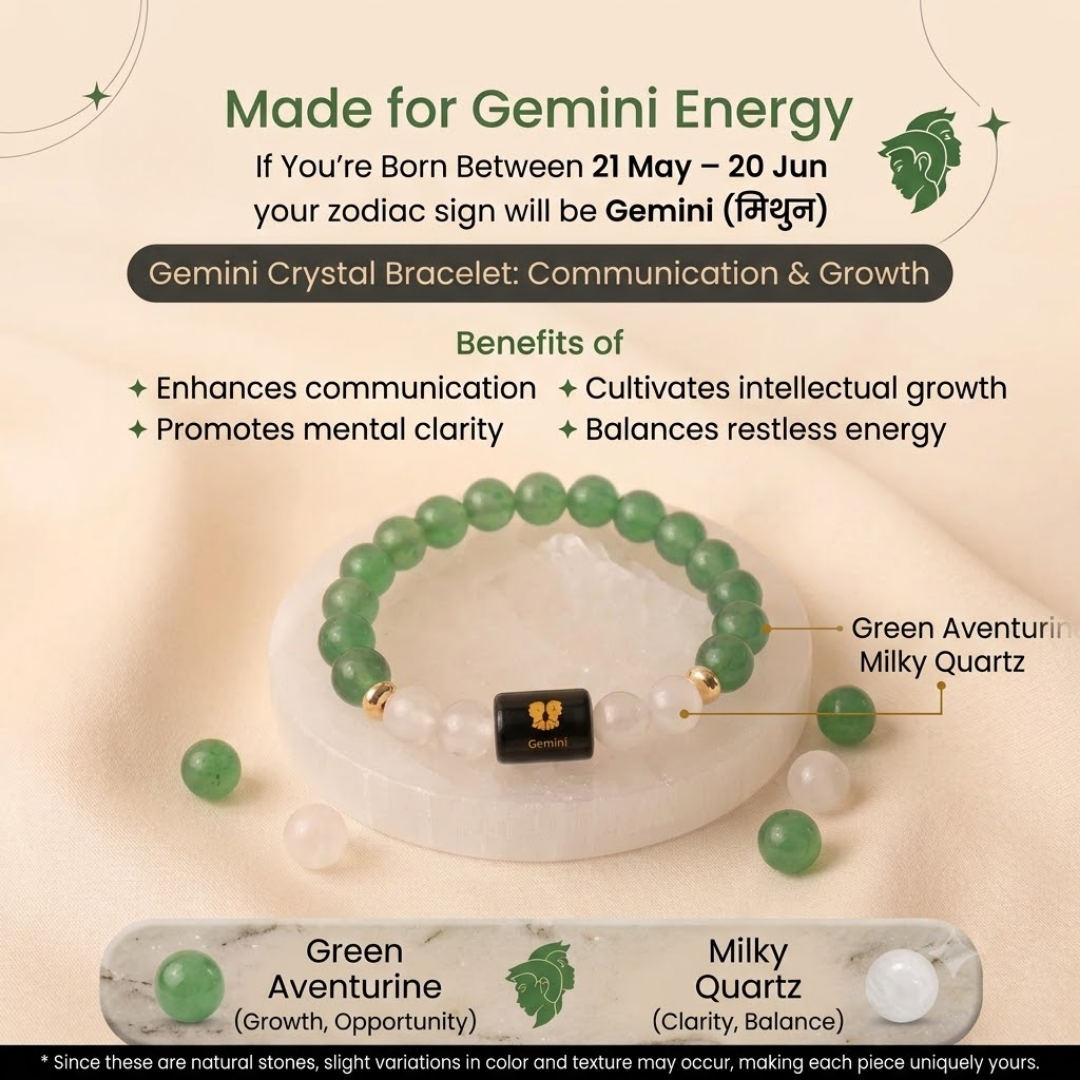Gemini (মিথুন ৰাশি) Zodiac Green Aventurine & Milky Quartz Bracelet