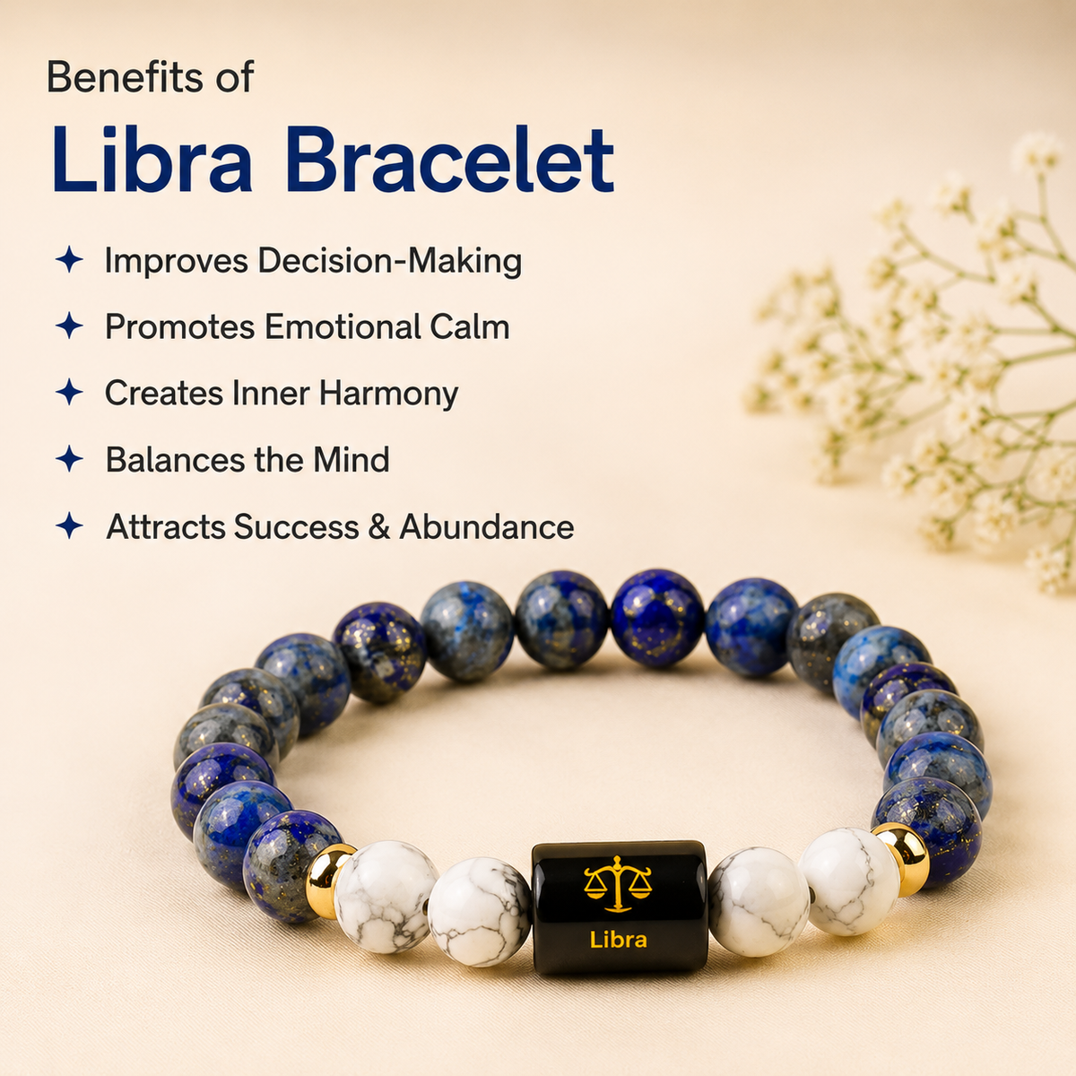 Libra (তুলা ৰাশি) Zodiac Howlite & Lapis Lazuli Bracelet