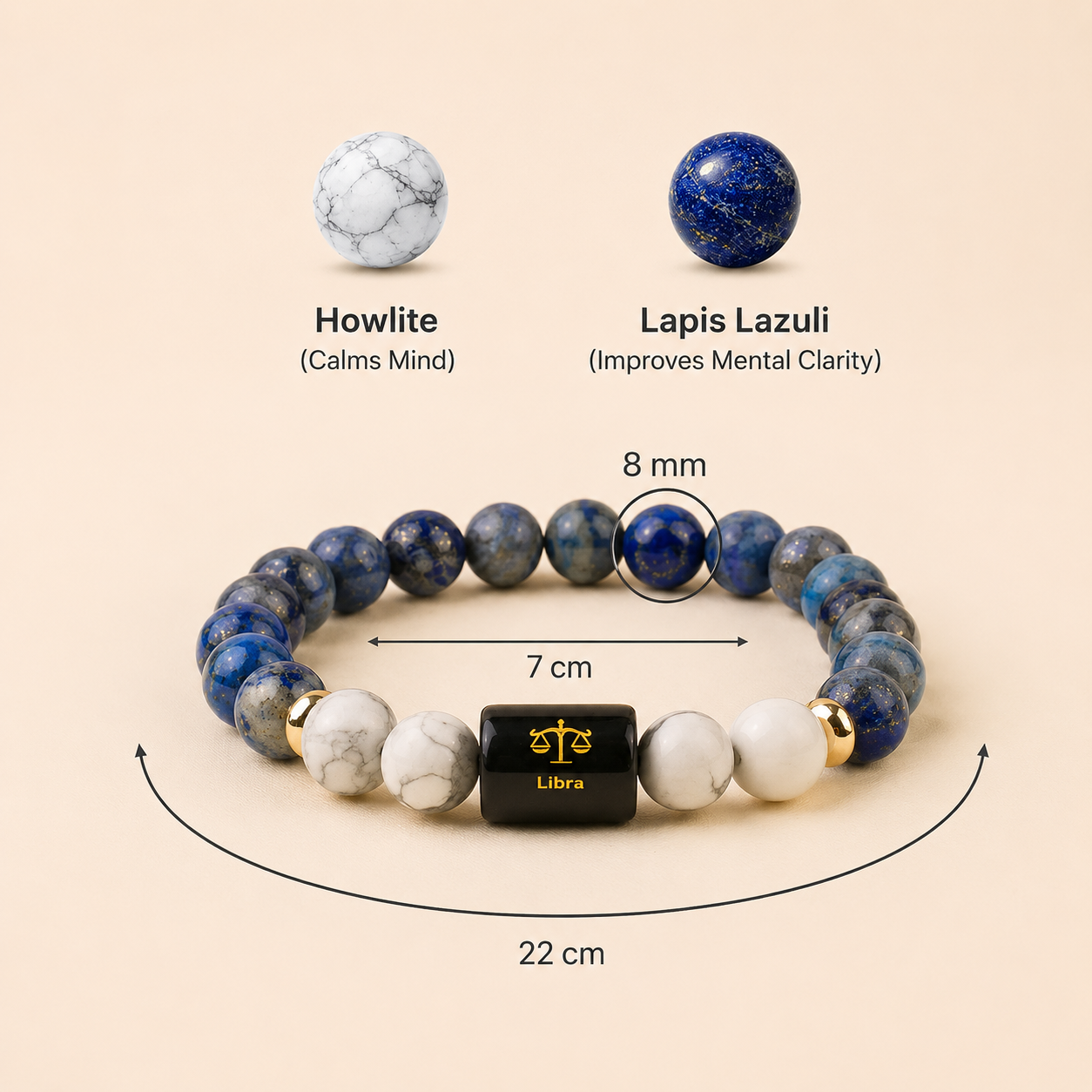 Libra (তুলা ৰাশি) Zodiac Howlite & Lapis Lazuli Bracelet